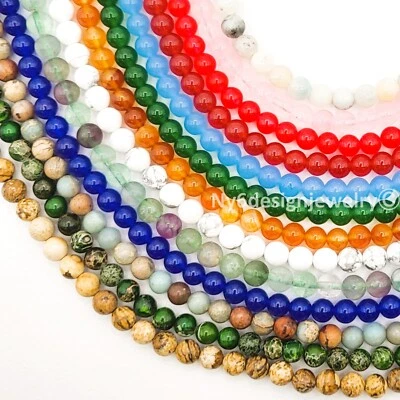Natural Gemstone Round Loose Bead 4mm 6mm 8mm 10mm 12mm 15" Bulk lot Wholesale - Image 1 of 3