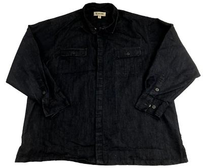 Stacy Adams Shirt Button Men Denim Dark Blue Pockets Size 2XL Logo - Image 1 of 4