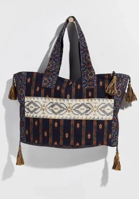 NEW Free People Basel Tassel Patchwork Tote In Southwestern Pattern $98 - Image 1 of 4