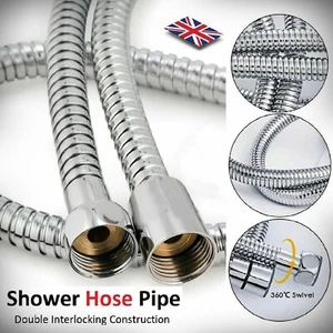 SHOWER HOSE 1.2/1.5/2/2.5M FLEXIBLE STAINLESS STEEL CHROME BATHROOM PIPE - 3Pc - Picture 1 of 11