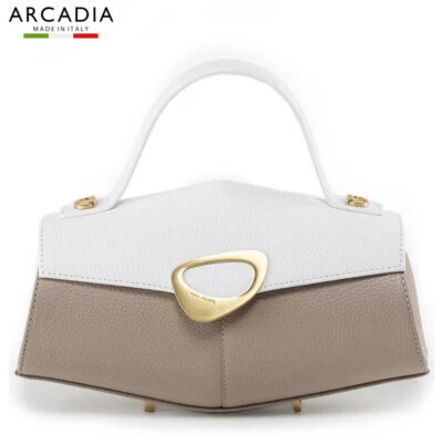 ARCADIA Made in Italy creative designer brown white leather small hexagon bag - Image 1 of 4