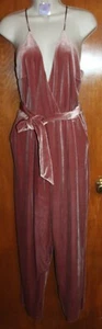 EXPRESS Ladies' Sz 12 JUMPSUIT (rose pink velour w/ tie belt; straps) perfect - Picture 1 of 2