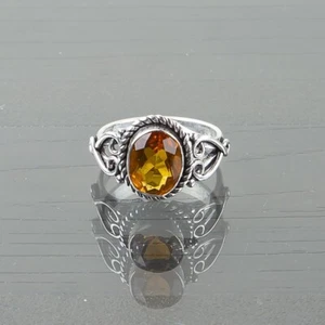 Anello a fascia con pietre preziose citrino misura argento sterling 925 da donna - Foto 1 di 8