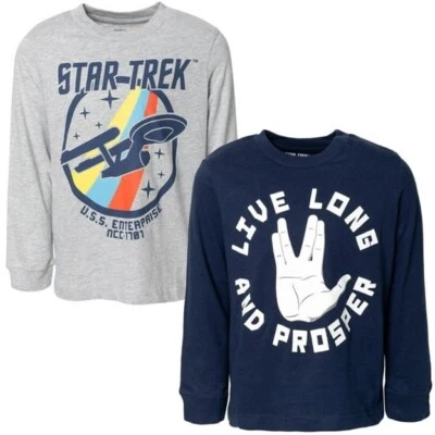 Star Trek Little Boys 2 Pack Long Sleeve T-Shirts Size 6 Gray/Blue Live Long Set - Image 1 of 3