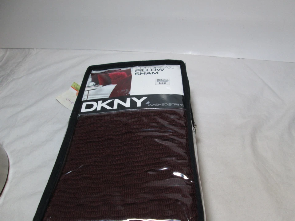 DKNY WASHED STRIPE EURO PILLOW SHAM DEEP RED WINE WSD998-492-SAP