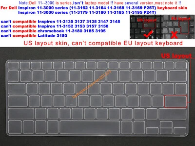 Keyboard Cover Skin for 11.6 Dell Inspiron 11-3162 3168 3179 3169 3180 3185 3195 - Image 1 of 4