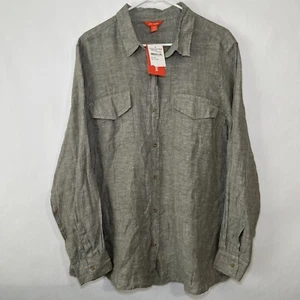 Joe Fresh Button Up 100% Linen Shirt Mens Size XL Khaki Green Long Sleeve NWT - Picture 1 of 14