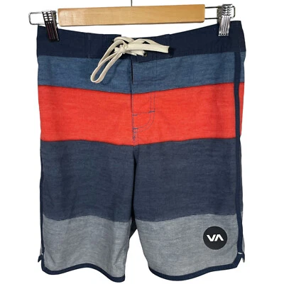 RVCA Boardshorts Striped Boys Size 27 Beach Gray Red Blue Swim 4-Way Stretch - Image 1 of 4