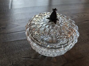 VAL ST LAMBERT Crystal Sugar Bowl with Lid And Metal Pineapple Tip Holder - Picture 1 of 11