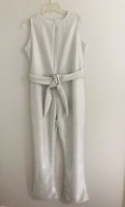 Silver Gray Woman Backless Sleeveless Jumpsuit Romper Size Large 2XL Waist Belt