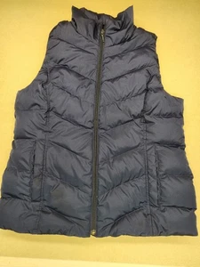 Lands End Goose Down Nylon Puffer Vest Womens Sz M  10-12 Navy Pockets Quilted - Picture 1 of 10
