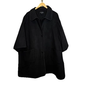 Poncho TALBOTS Botón Frontal Capa Talla Grande 3X Negro Mezcla Lana Abrigo Lujo - Imagen 1 de 11