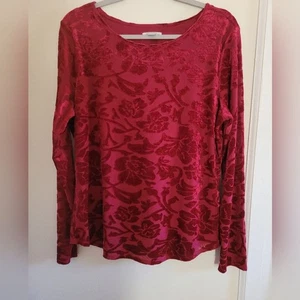 Sundance Red Burnout Velvet Holiday Boho Casual Long Sleeve Top Large - Picture 1 of 5