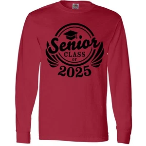 Inktastic Senior Class Of 2025 In Black With Graduation Cap Long Sleeve T-Shirt - Picture 1 of 7