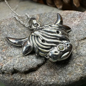 Highland Cow Necklace Scottish Scotland Cow Animal Ladies Pendant 925 - Picture 1 of 8