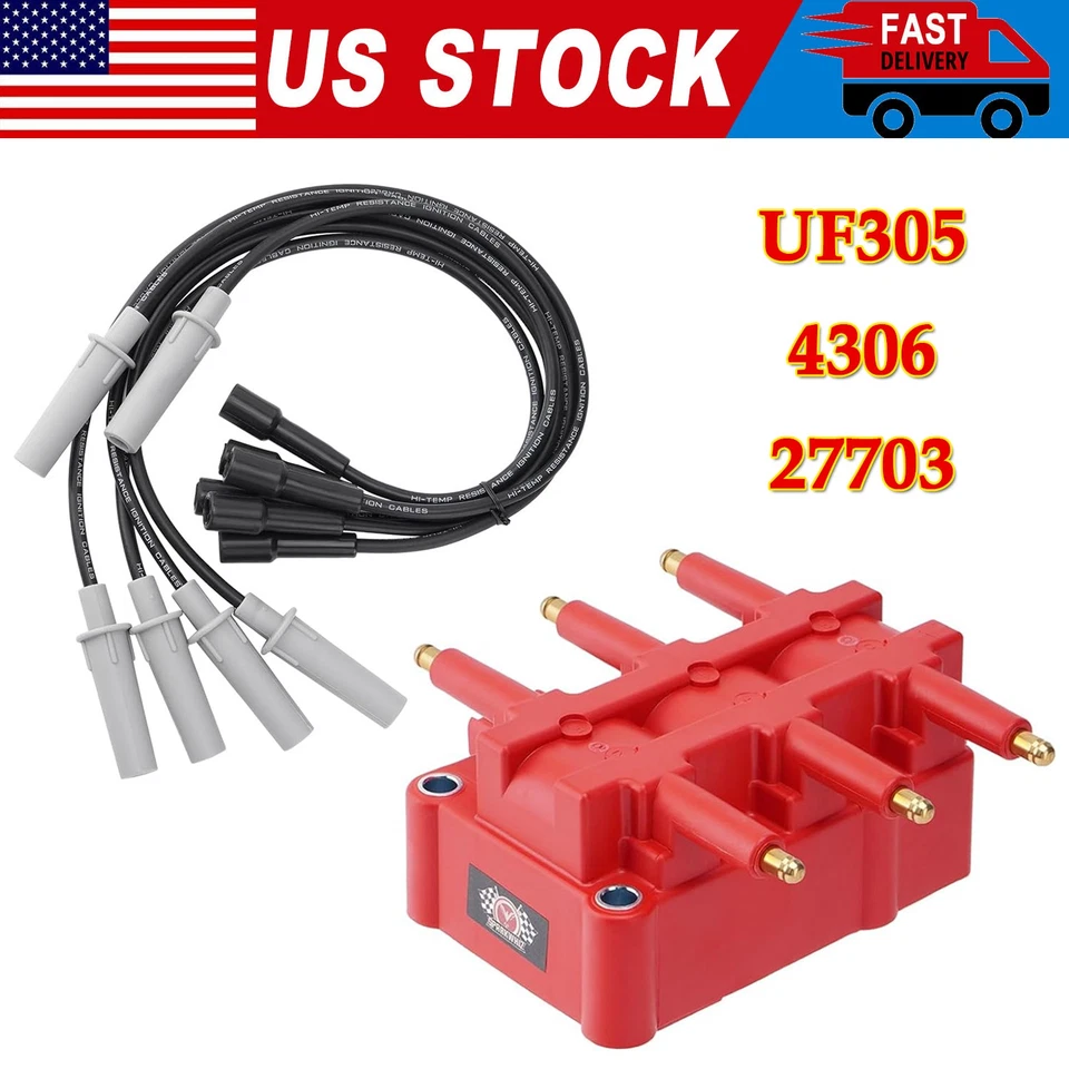 UF305 Ignition Coil + 6 Spark Plugs Wire Set For 2001-2007 Dodge Caravan V6 3.3L - Image 1 of 4