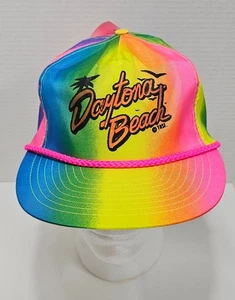 Vtg Daytona Beach Zip Back Hat Cap Multicolor Rainbow Tie Dye Nissin NOS - Picture 1 of 14