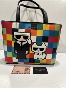 Karl Lagerfeld Paris Maybelle Tote Shoulder Bag Multi Combo Colorblock Cool Cat - Picture 1 of 12