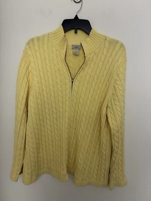 L.L. Suéter Bean Mujer Pescador Tejido con Cable Cremallera Cuello Simulado Amarillo Talla 2X Foto 1 de 4