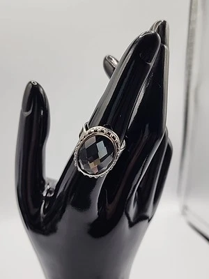 Anillo Vintage Elástico Talla 9 Tono Plateado Ovalado Facetado Piedra Cookie Lee Años 80 11587 Foto 1 de 4