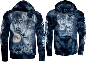 Sudadera con Capucha Tie Dye Cremallera Lobos y la Luna Lobo Pack Montañas Brillan en la Oscuridad por Wild - Imagen 1 de 7
