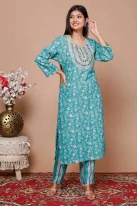 Indian For Women Floral Nayara cut Kurta with Paint Set Pakistani Salwar Kameez - Picture 1 of 8