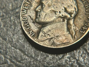 1943-P Silver Jefferson Nickel Lamination Error - Picture 1 of 3