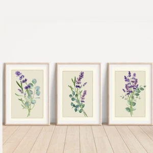 Conjunto de ACUARELA LAVANDA IMPRESIONES ARTÍSTICAS cuadro de pared arte para el hogar (tamaño A4) - Imagen 1 de 4