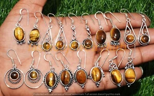 Sale ! Tiger Eye Gemstone Earring Wholesale 5pcs Lot 925 Silver Plated Jewelry - Picture 1 of 5