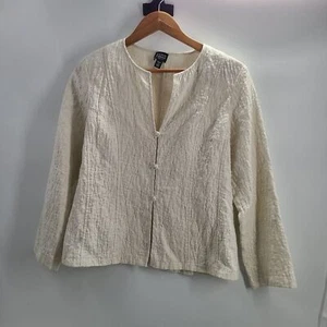 Eileen Fisher Cream Embroidered Quilted Textured Lightweight Jacket Petite Med - Picture 1 of 12