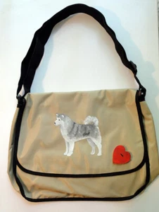 Siberian Husky Dog Hand Painted Messenger Bag name free! Book Bag - Picture 1 of 3