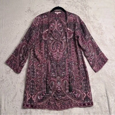 Calypso St. Barth Padouri 100% 真丝波西米亚嬉皮佩斯利束腰外衣连衣裙 M 码 — 第 1/4 张图片