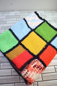 Vintage Hand Made Granny Square Quilt Blanket Afghan Multicolor 62x36 - Picture 1 of 3