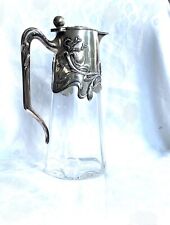 Antique Art Nouveau Jugendstil German Solid Silver Chrystal Cut Glass Pitcher