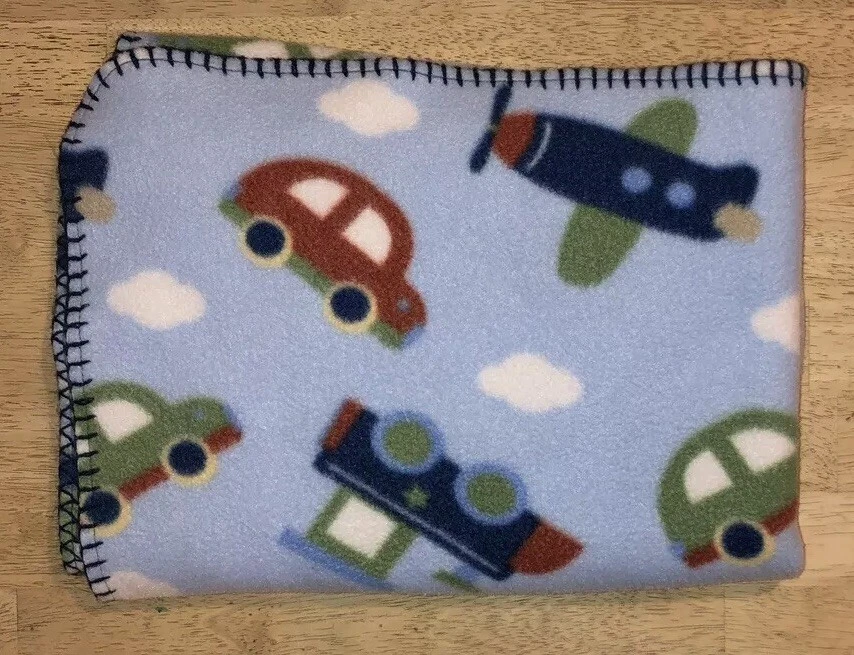 Manta Garanimals Azul Vehículos Bebé Coches Trenes Vellón Borde Cosido Lovey Foto 1 de 4