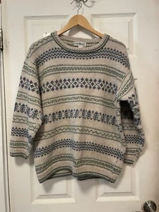 Vintage L.L. Bean Men's L Irish Fair Isle Nordic Linen Wool Sweater Ireland - Picture 1 of 13
