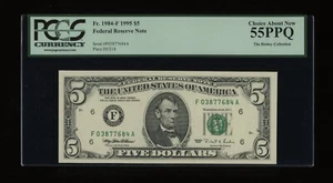DBR 1995 $5 FRN Atlanta Fr. 1984-F PCGS 55 PPQ Serial F03877684A - Picture 1 of 2