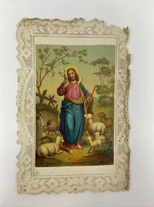 1905 Antique Lace Prayer Card Jesus Christ Lambs Shepherd Catholic - Picture 1 of 8