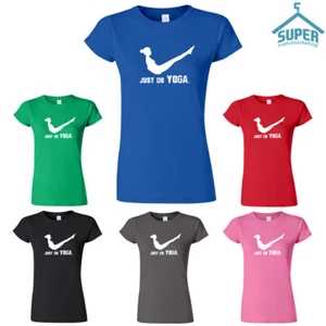 YOGA TSHIRT JUST DO YOGA TSHIRT WHITE LOGO FUNNY CUTE YOGA TEE SHIRT - Picture 1 of 8