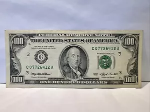 Series 1993 ~ US One Hundred Dollar Bill $100 ~ Philadelphia ~ C 07726412 A - Picture 1 of 3