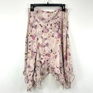 Express Skirt Womens 6 Pink Floral AOP 100% Silk Fairy Asymmetrical Dainty - Picture 1 of 12