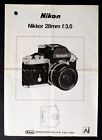 Original Nikon Nikkor 28mm f/3.5 Ai Lens User Manual 1980 Edition - Excellent