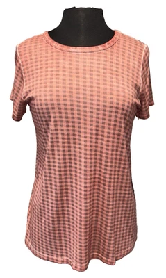NUEVA Camiseta Dantelle Gingham Shara Para Mujer Talla XL Naranja Manga Corta Cuello Redondo Foto 1 de 4
