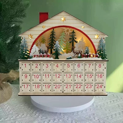 Christmas Wooden Advent Calendar 24 Drawers for Bookshelf Living Room Office - Image 1 of 4