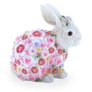 Floral Bunny Figurine – Elegant Spring & Easter Decor wi... l Flowers 7.1 Inches - Picture 1 of 5