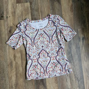 Talbots "The Talbots Tee" Short Sleeve Slimming Tee in multicolor paisley print - Picture 1 of 7