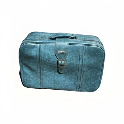 Rare Vtg 1970's 24” Blue Faux Leather Suitcase by World Traveler - See Desc. - Imagem 1 de 4