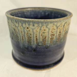 Handmade Pottery Bowl for desk- candle Drip Glaze Cobalt blue Jeffcoat Signed - Picture 1 of 9
