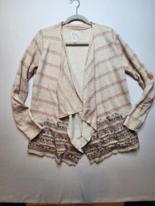 Billabong Womens Sweater Medium Beige Orange Stripe Open Flowy Front Pockets - Picture 1 of 12