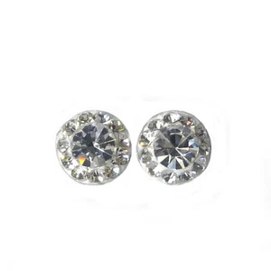 Orecchini Argento 925 Tondo con Brillantini Donna Ragazze - Foto 1 di 2